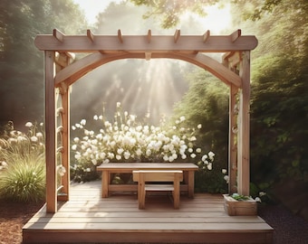 Plans for Wooden Deck with Pergola & Furniture DIY Digital Woodwork Plans Download Only UK Metric with Cut Lists Garden BBQ Area