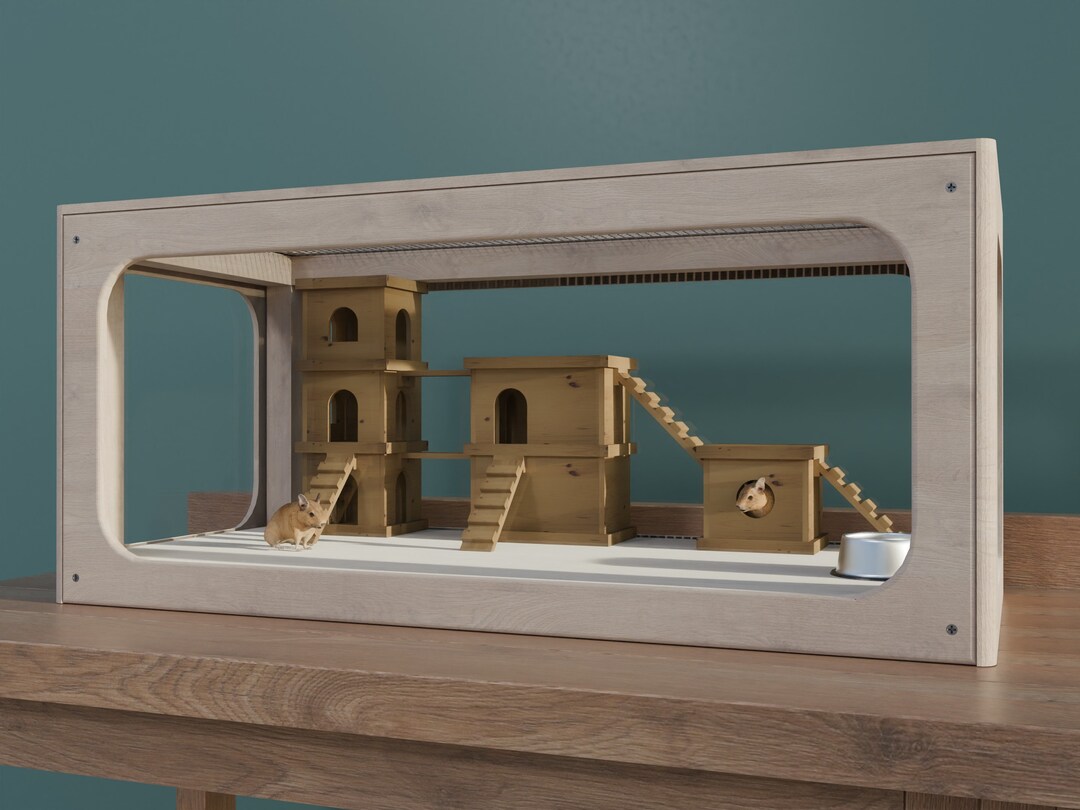 View of Wooden Clear Sided Cage for Mice Hamster Gerbil With Accessories ...