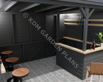 Plans for Wooden Home Garden Bar with Seating Area 2.4m x 3.6m Style Pub DIY Digital Woodwork Plans Only UK Metric Excludes Materials