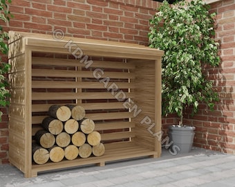 Planos para leñero de jardín de 1,55 m x 0,57 m x 1,35 m (bricolaje) Planos digitales de carpintería (solo Reino Unido) con listas de cortes