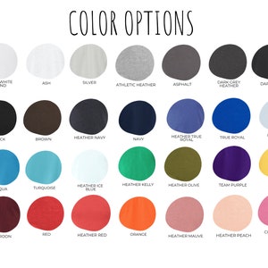 Peut inclure: Options de couleurs pour les t-shirts, montrant 30 couleurs diff&eacute;rentes en cercles. Les couleurs incluent le m&eacute;lange blanc uni, le gris cendr&eacute;, l'argent, le gris chin&eacute;, l'asphalte, le gris fonc&eacute; chin&eacute;, le gris fonc&eacute;, le noir, le marron, le bleu marine chin&eacute;, le bleu marine, le bleu royal chin&eacute;, le bleu royal, le bleu clair, l'aqua, la turquoise, le bleu glac&eacute; chin&eacute;, le vert kelly chin&eacute;, l'olive chin&eacute;, le violet &eacute;quipe, le jaune, le marron, le rouge, le rouge chin&eacute;, l'orange, le mauve chin&eacute;, la p&ecirc;che chin&eacute; et le rose charit&eacute;.