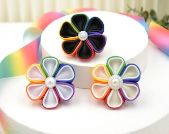 Corsage in Pride Colors & Ivory, White or Black | Rainbow Buttonhole Wedding | LGBTQ Flag Pin | Party CSD