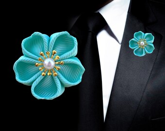 Buttonhole flower "Bright Mint" boutonniere for suits in fresh turquoise, perfect for spring and summer weddings