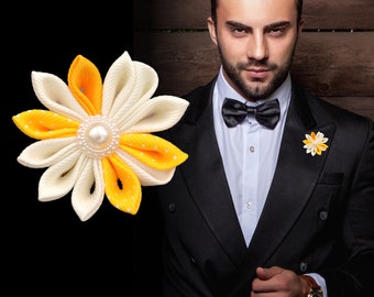 Flower corsage for the groom or best man - buttonhole flower "Daisy" made of fabric