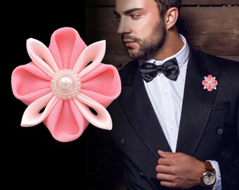 Buttonhole flower "Love You" made of fabric | Flower for groom's buttonhole | Boutonniere for festive occasions | Corsage flower for men pink