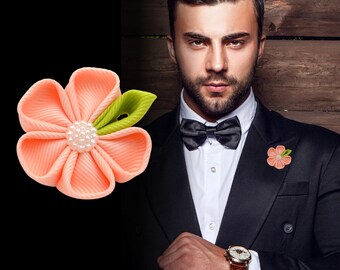 Buttonhole flower "Peach" Buttonhole flower // Boutonniere // Corsage // Lapel jewelry