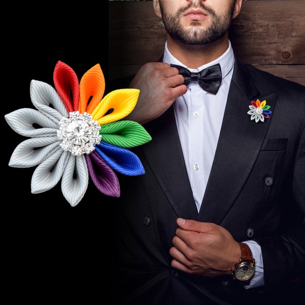Buttonhole flower "Pride & Light Gray" buttonhole flower // Boutonniere // LGBTQ boutonniere