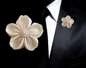 Buttonhole Flower "Soft Ivory" // Boutonniere // Corsage Flower // Warm White Corsage Flower