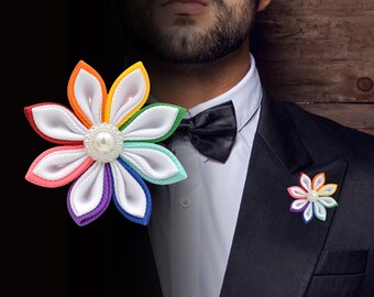 Corsage "Pride Contoured White" buttonhole flower LGBTQ Pride Flag | Boutonniere for wedding party CSD corsage rainbow