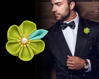 Modern pin for groom "Lime Fizz" | Boutonniere for suit in fresh grass green and turquoise | Wedding guest men's accessory