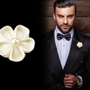 Flower pin for groom and best man | Small boutonniere &quot;Ivory&quot; made of fabric | Lapel jewelry for wedding men