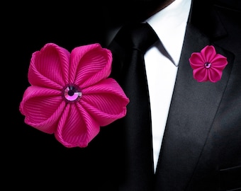 Buttonhole flower "Deep Pink" // Boutonniere for groom, best man & wedding guests // Corsage flower // Textile lapel decoration