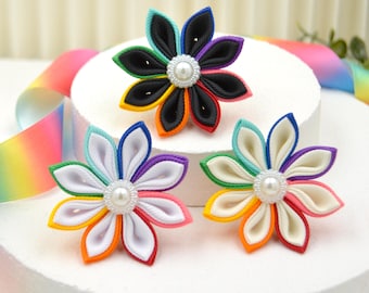 Corsage flower "Original Pride Contoured" in your choice of color ivory, white or black | Buttonhole flower LGBTQ Pride flag | Wedding Party CSD