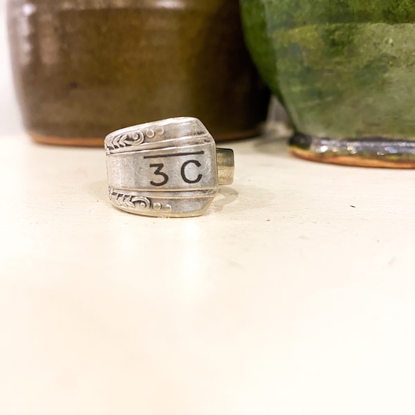 Branded Spoon Ring, Farm Brand, Cattle Brand, Livestock brand, ranch, brand ring, vintage silverware