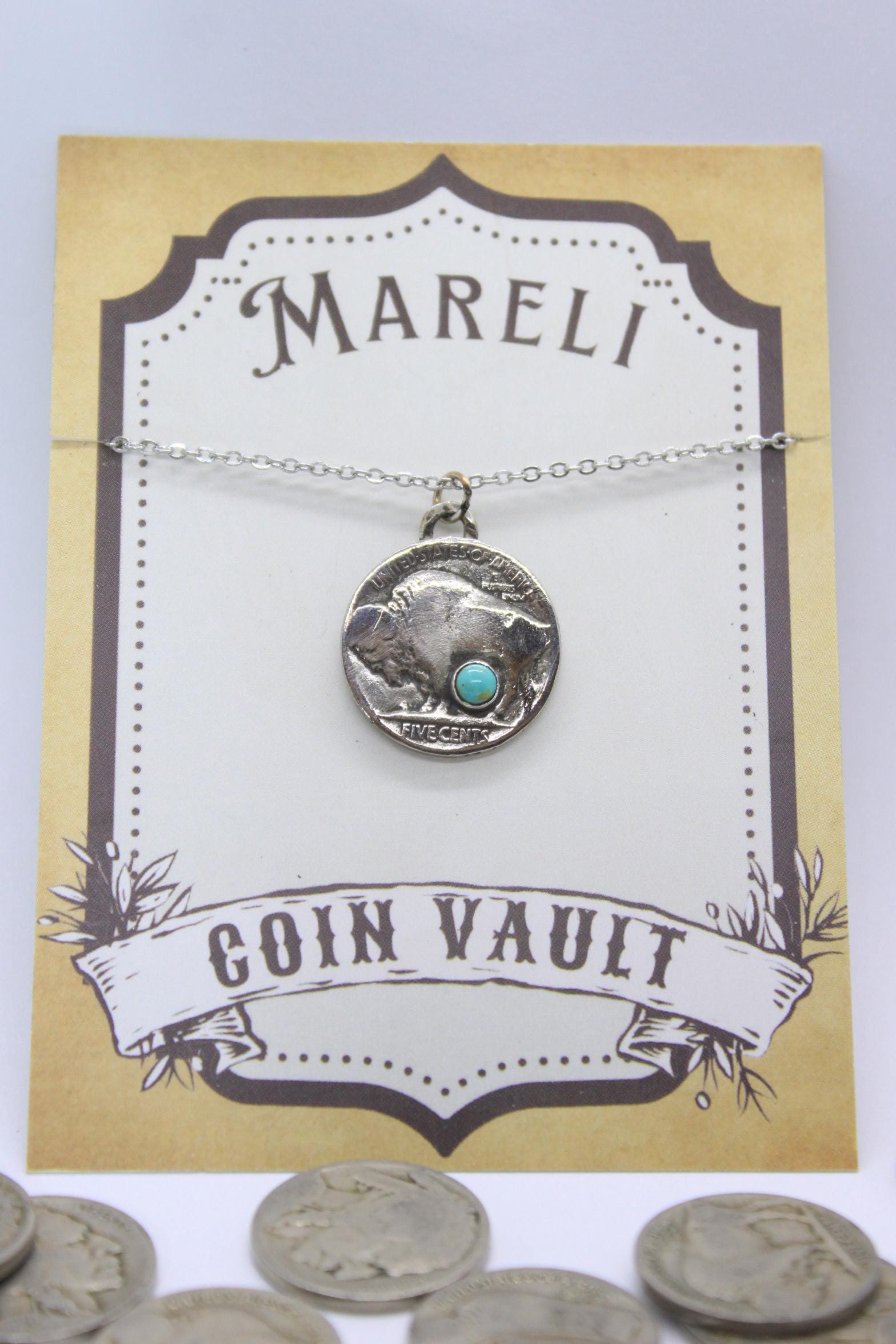 BUFFALO NICKLE with turquoise, Indian Head, Antique coin pendant, western, turquoise, unique jewelry, western gift