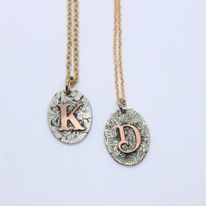 Tooled Western Initial Pendant, silver & copper pendant, tooled pendant, cowgirl, western tooled, gift idea, mothers day