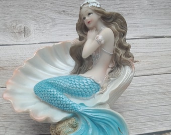 Meerjungfrau in der Muschel Figur: Ocean Beach Decor (4.5 "x 5.3 ")