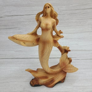 Driftwood Mermaid Sculpture, Handcrafted Driftwood Mermaid Figurine, Driftwood Dolphin Figurine