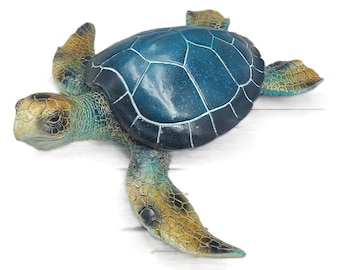 Blue Lagoon Sea Turtle Statue: Polyresin Garden Decor (16 in x 15 in)