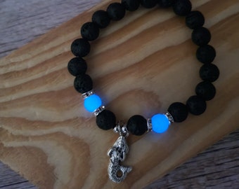 Glow-in-the-Dark Mermaid Bracelet: Lava Stone Beaded Jewelry
