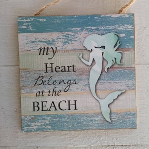 My Heart Belongs to the Beach, Mermaid Beach Sign, Mermaid Sign, Mermaid Bathroom Decor, Mermaid Pool Sign, Mermaid Lover, Mermaid Gift