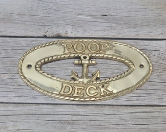 Golden Brass Poop Deck Anchor Plaque: Nautical Wall Decor (7.5"x4")