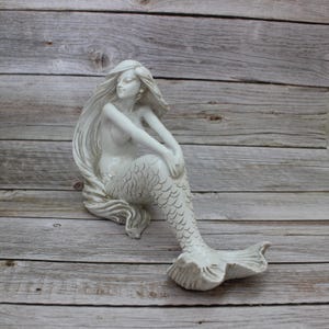 Laying Mermaid Figurine, Mermaid Sculpture, Mermaid Statue, Handmade Coastal Home Accent