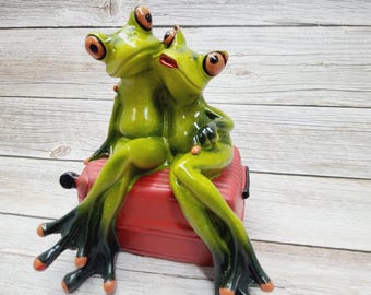 Figura de rana de resina pintada a mano: decoración de viaje original