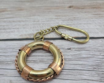 Golden Brass Life Saver Keychain: Nautical Maritime Charm