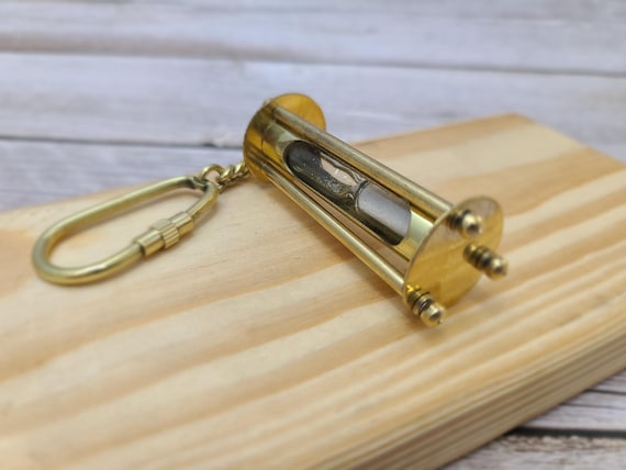 Handmade Brass Sand Timer Keychain: Vintage Nautical Keyring