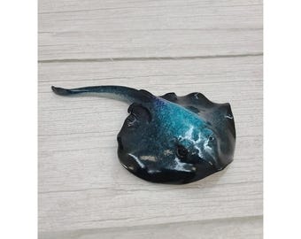 Handcrafted Blue Stingray Sculpture: Coastal Home Decor (8" Long)