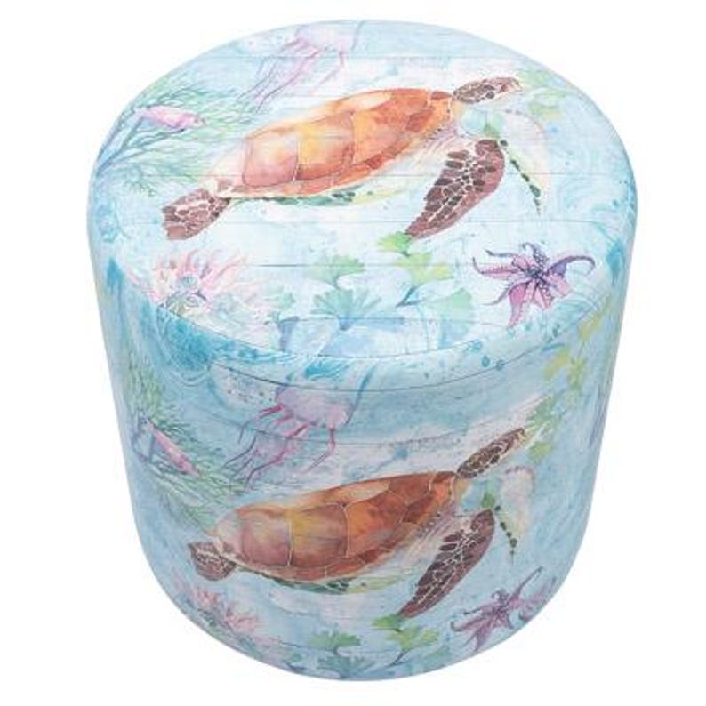 Sea Turtle Wooden Foot Stool: Coastal Ocean Decor (15 3/4