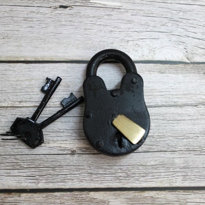 Antique Iron Padlock with Key: Victorian Era Decor