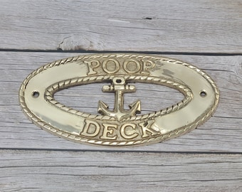 Golden Brass Poop Deck Sign: Vintage Nautical Decor (7.5" Wide)
