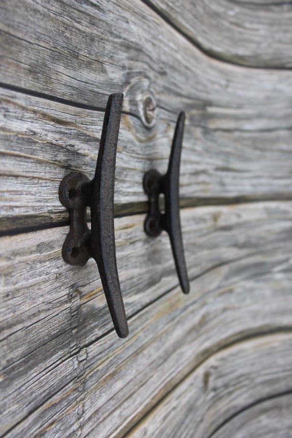 Rustic Cast Iron Cleat Boat Hooks - 5 Inch Nautical Ship Dock Decor, Antique Reproduction (Set Of 2)