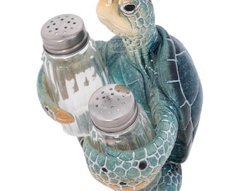 Sea Turtle Salt & Pepper Shaker Holder: Beach Kitchen Decor