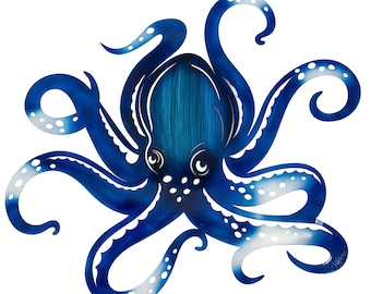 Blue Octopus Metal Wall Art: Coastal Outdoor Decor