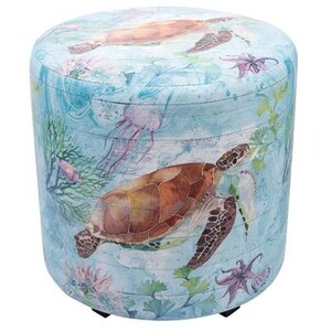 Sea Turtle Wooden Stool, Nautical Sea Turtle Stool, Sea Turtle Themed Stool, Coastal Ocean-Themed Decor