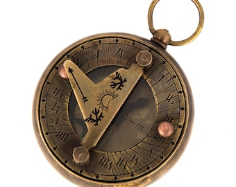 Vintage Brass Sundial Compass | Antique Maritime Navigation Instrument | Collectible Pocket Compass