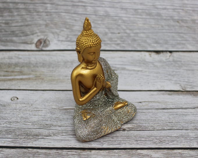 Golden Meditating Buddha Statue - Polystone Yoga Figurine (4.5" High)