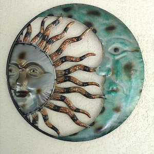 Cosmic Celestial Home Decor, Rustic Sun and Moon Metal Wall Hanging, Metal Art for Home, Sun and Moon Metal Wall Decor