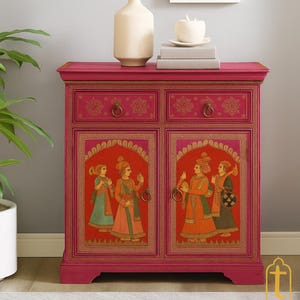 Belle armoire en bois conçue par le roi et la reine pour décoration intérieure/meuble d'appoint/meuble de décoration de salon indien artistique en bois peint à la main.