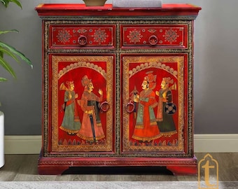 木製のインドの美しい引き出しサイドテーブル / インドのチェスト