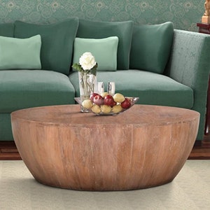 Wooden Center Table/ Barrel Coffee Table Rustic Round Coffee Table for Farm House Wood Cocktail Table Handmade wooden drum table.