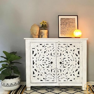 Wooden Indian Beautiful Two Tone Hand Carved White bedside Table/Nightstand/Wall Decor/Sofa Side decor/Indian Home Decor Furniture