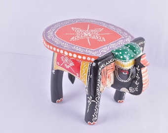 Wood Elephant Stool Indian Hand Carving Wooden Elephant Coffee table Hand Made Embossed Painted Fine Work Home Decor Collectible Indian Art