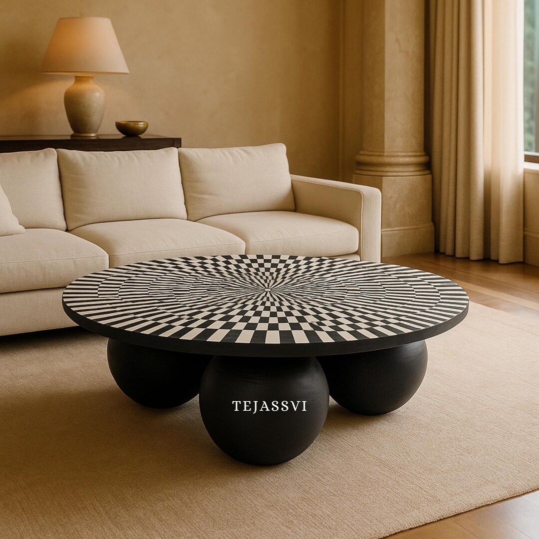 Modern Bone Inlay Bone Inlay Round Coffee Table / Wooden Centre Table / Bone Inlay ...