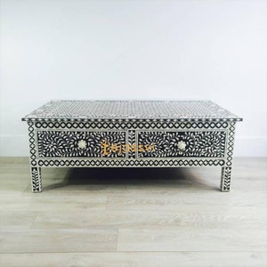 Bone Inlay 2 drawer Coffee Table, Bone Inlay Table, Floral design Centre Table, Bone Inlay Furniture Cocktail Table, Modern Luxury furniture