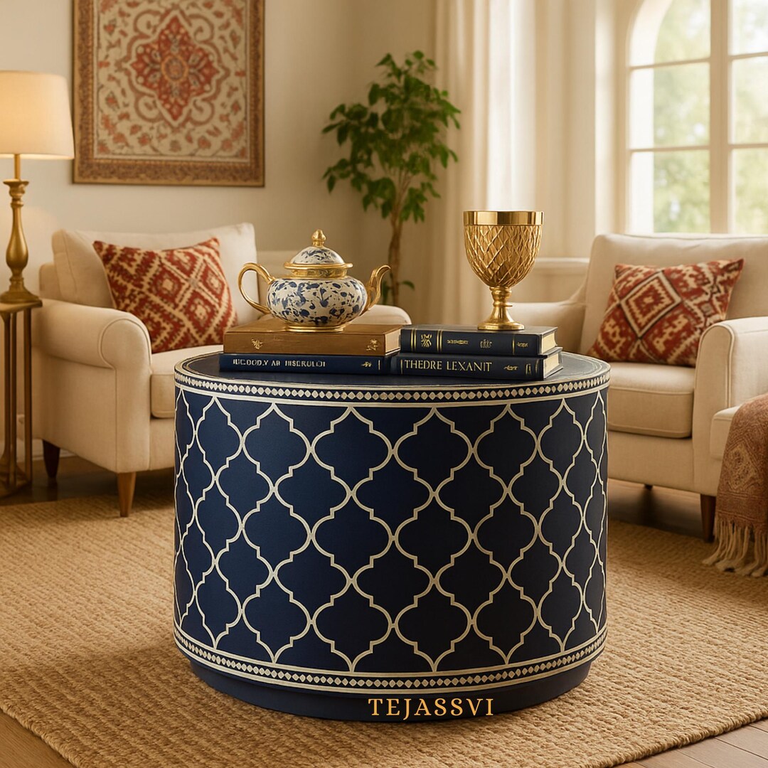 Bone Inlay Round Coffee Table / Wooden Centre Table / Bone Inlay ...