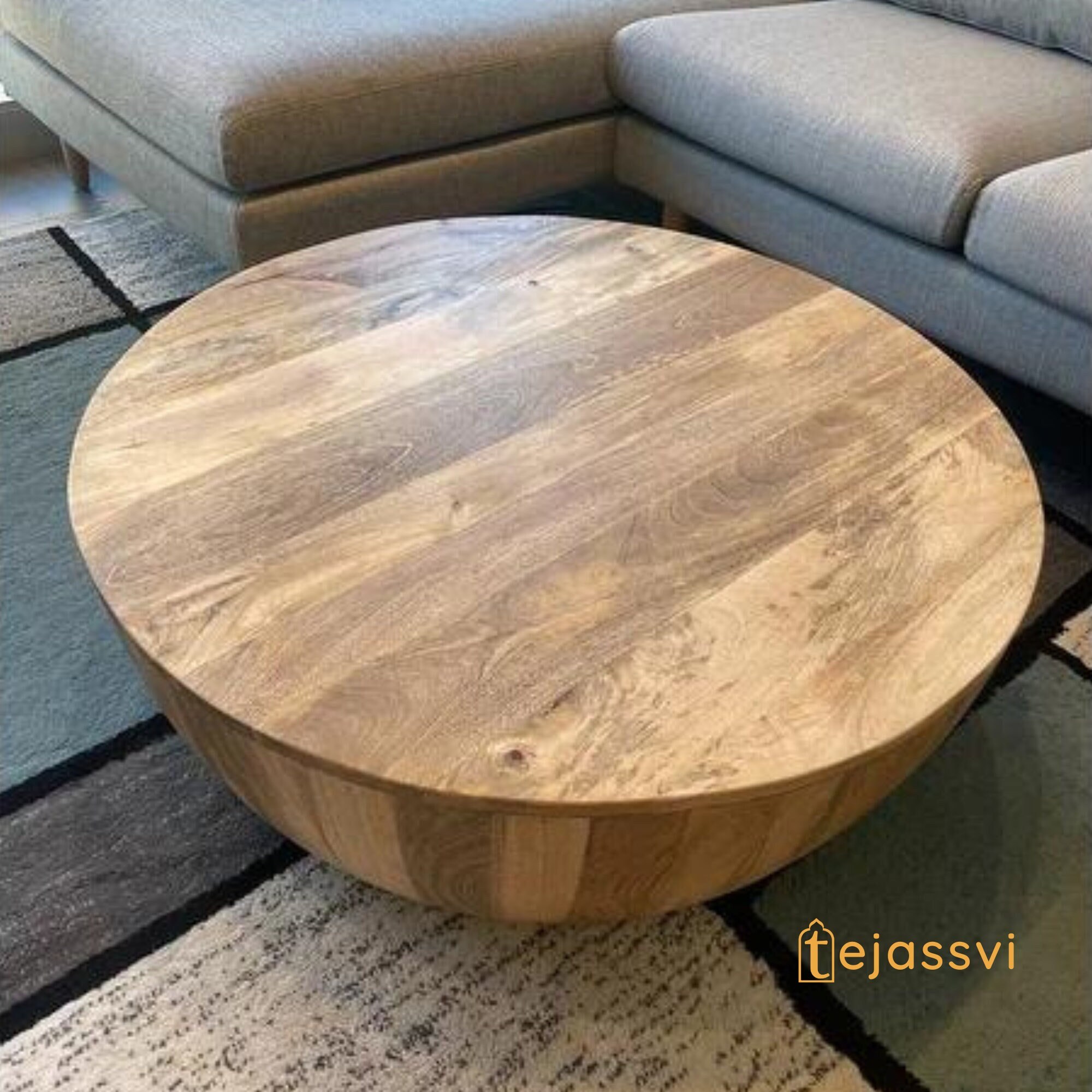 Coffee Table Wooden Cocktail Table Unique Coffee Table Handmade Round ...